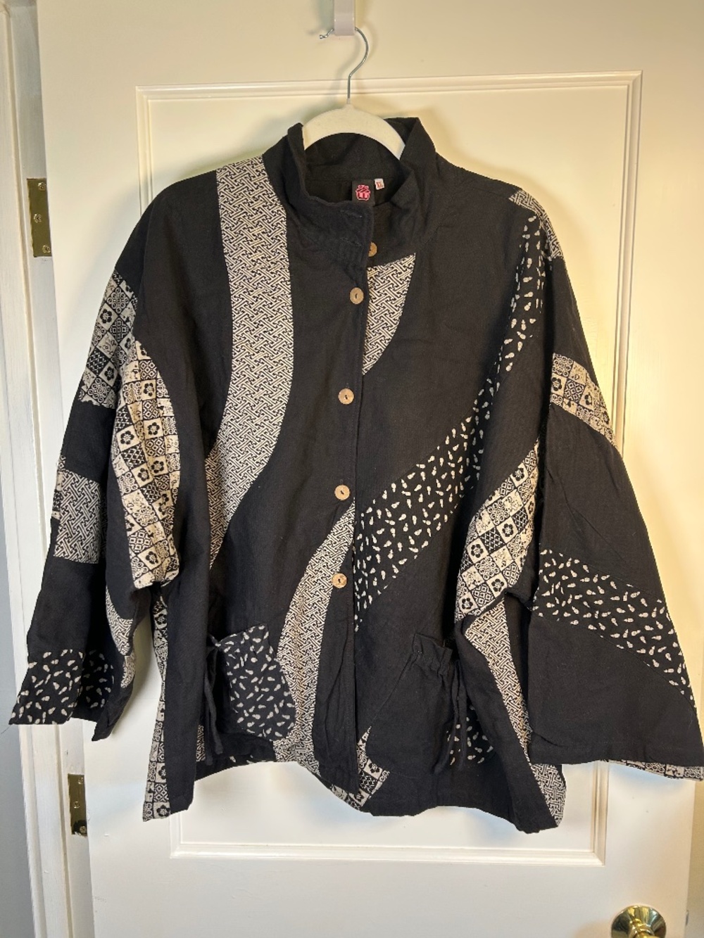 Cupcake International Art to Wear patchwork quilted jacket XL Black/tan